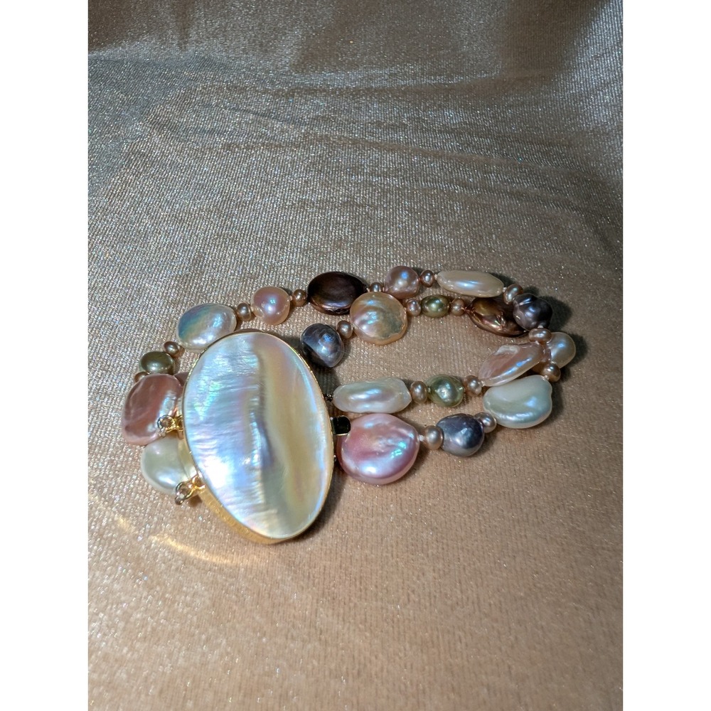 Multicolor Freshwater Pearl Double Strand Bracelet 8.5"